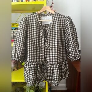 Not perfect linen Melina Black and Tan Gingham Blouse